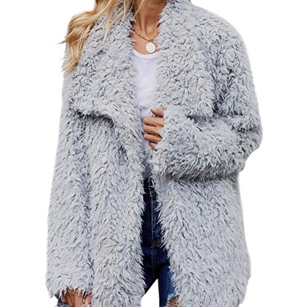 🎁🎄Gray Lapel faux fur WARM jacket